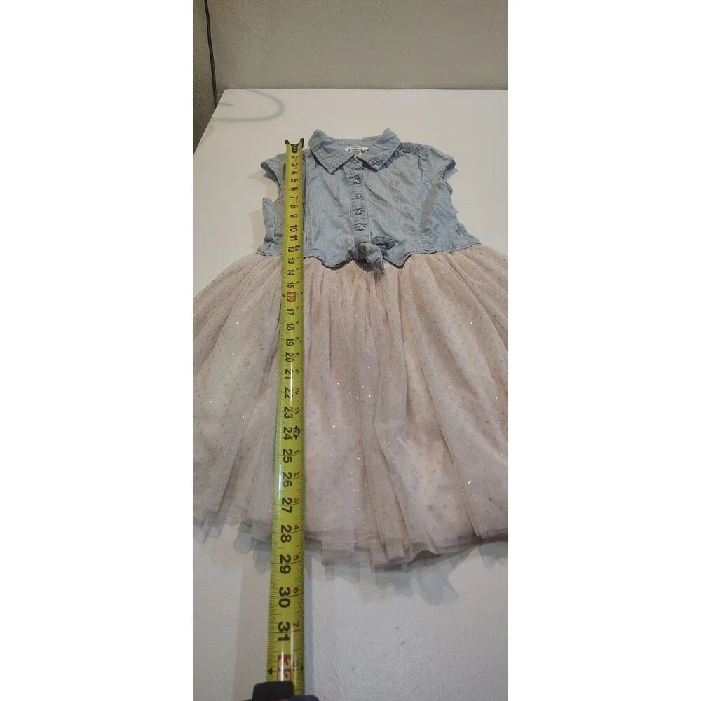 Guess Girl dress denim top tulle skirt size L(14) sparkles button front
